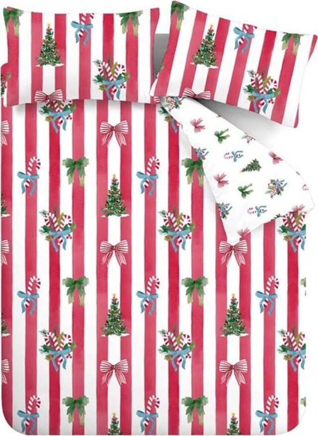 Červené/bílé povlečení na dvoulůžko/prodloužené 230x220 cm Christmas Stripe – Catherine Lansfield