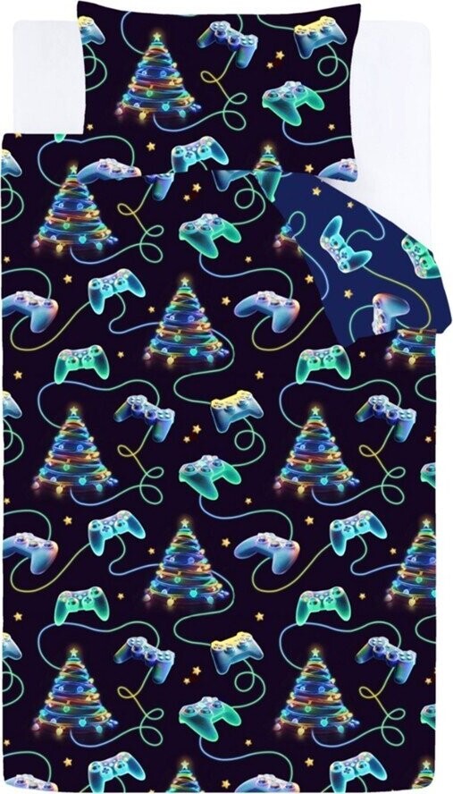 Černé/modré povlečení na dvoulůžko 200x200 cm Christmas Gamer – Catherine Lansfield