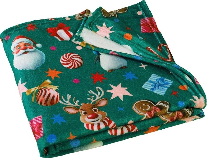Zelená deka s vánočním motivem z mikroplyše 130x170 cm Christmas Icons – Catherine Lansfield