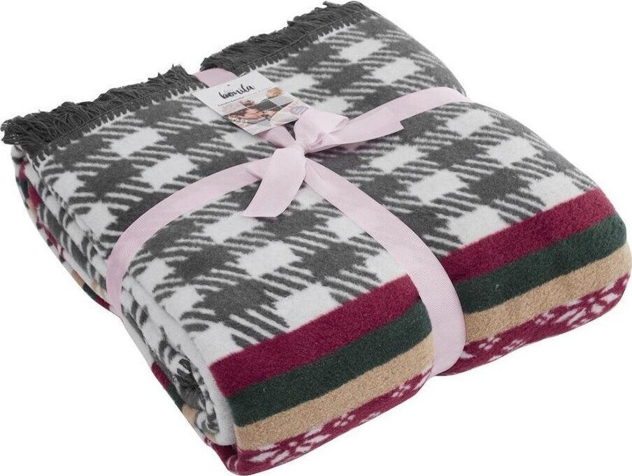 Šedobéžová deka s vánočním motivem s příměsí bavlny 150x200 cm – Mila Home