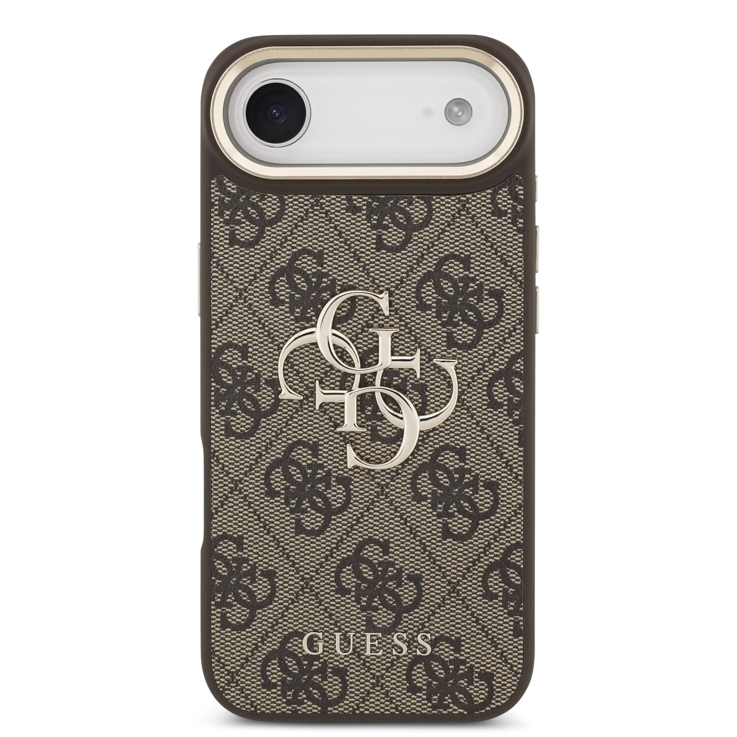 Zadní kryt Guess PU Leather 4G Metal Logo Gold Frame pro Apple iPhone 17 Air, hnědá
