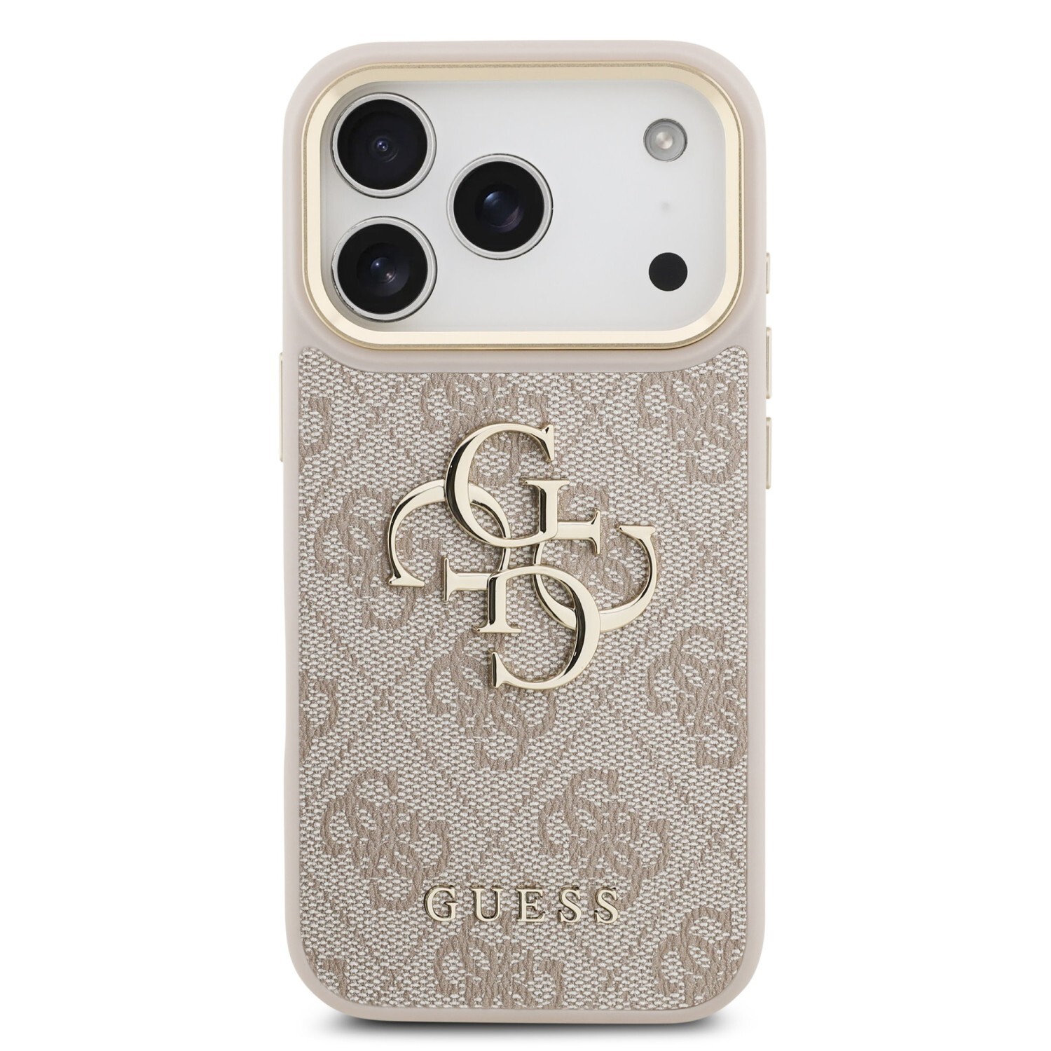 Zadní kryt Guess PU Leather 4G Metal Logo Gold Frame pro Apple iPhone 17 Pro, růžová