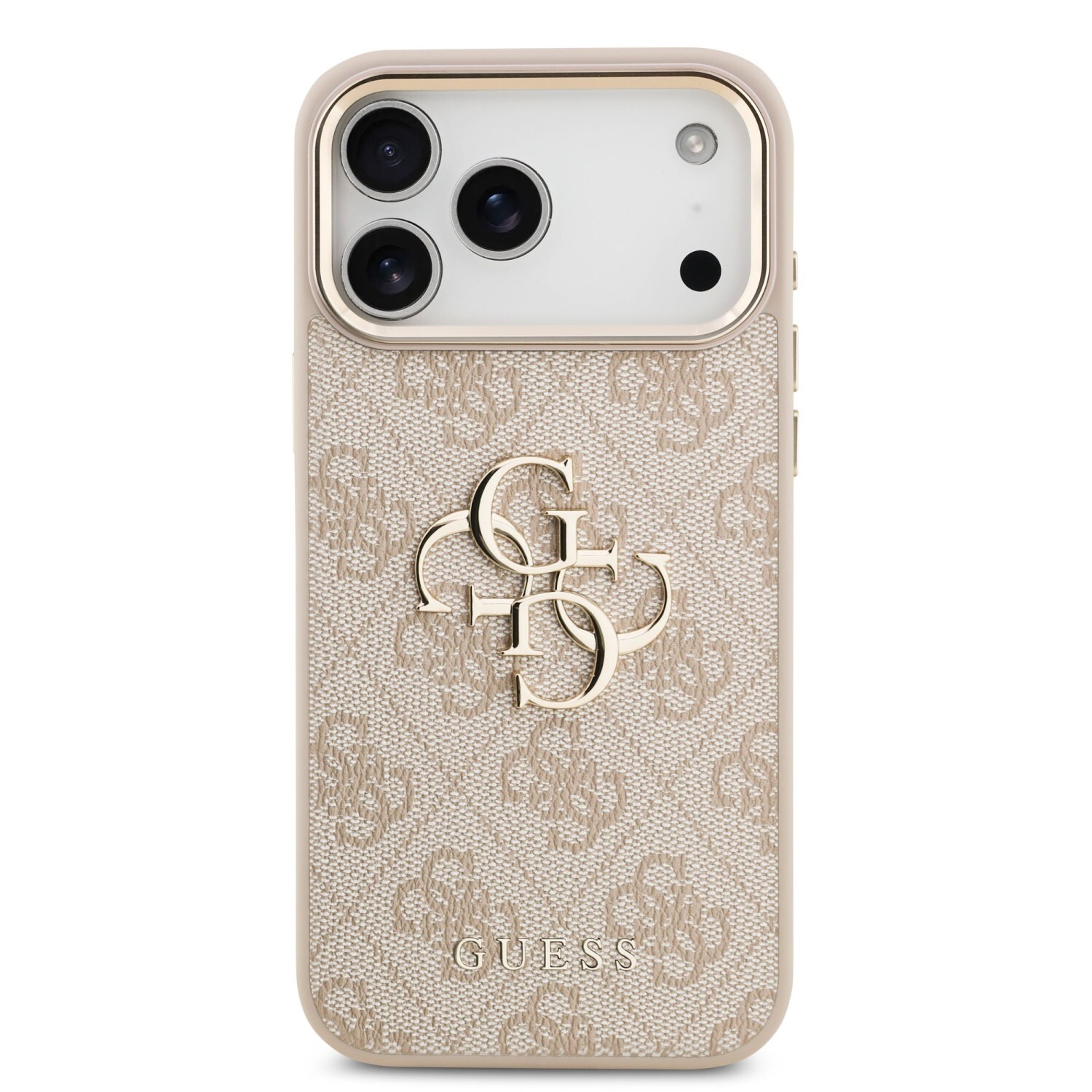 Zadní kryt Guess PU Leather 4G Metal Logo Gold Frame pro Apple iPhone 17 Pro Max, růžová