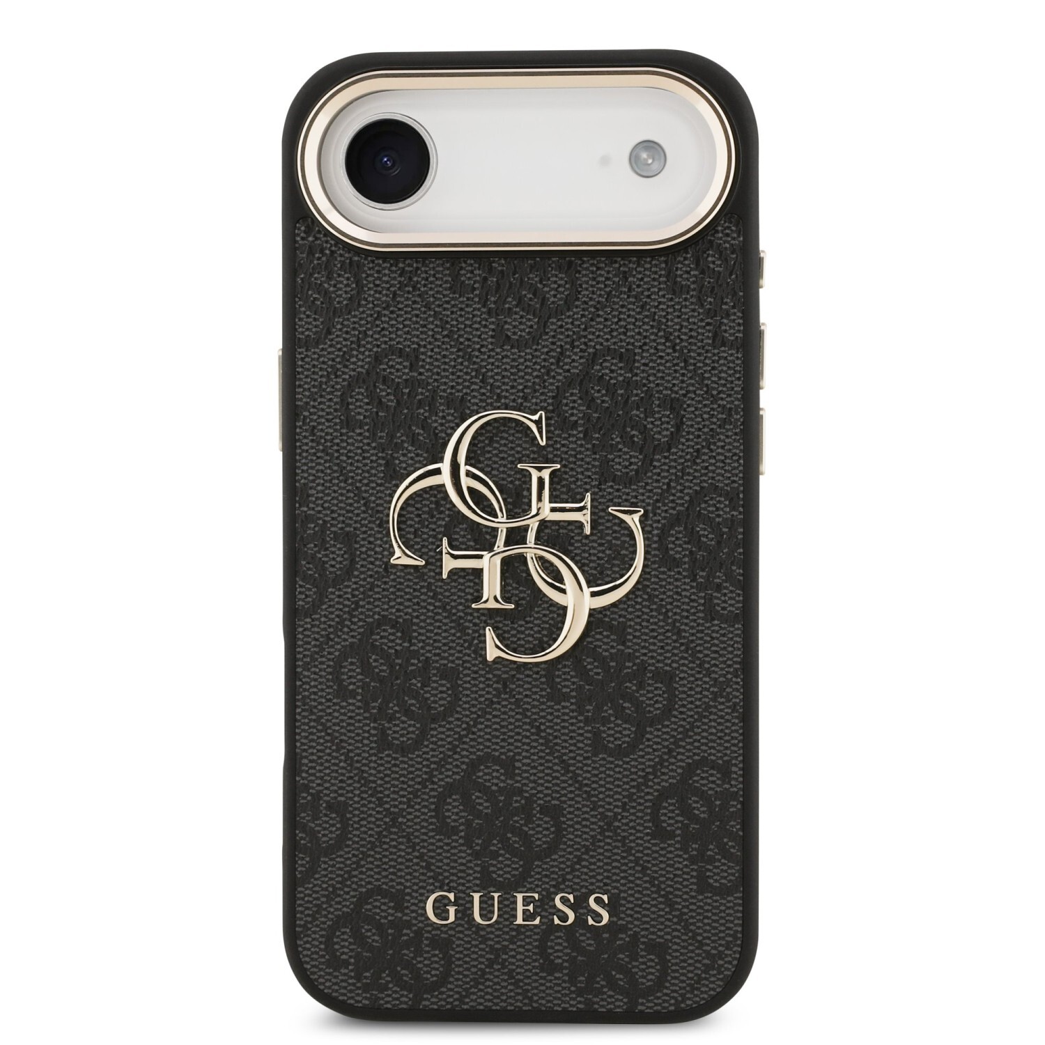 Zadní kryt Guess PU Leather 4G Metal Logo Gold Frame pro Apple iPhone 17 Air, černá