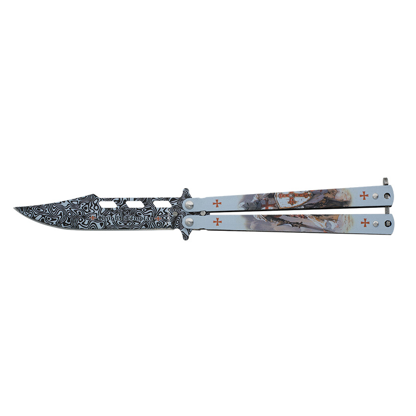 Nůž motýlek Albainox Balisong Knight Templar Dot - bílý-barevný