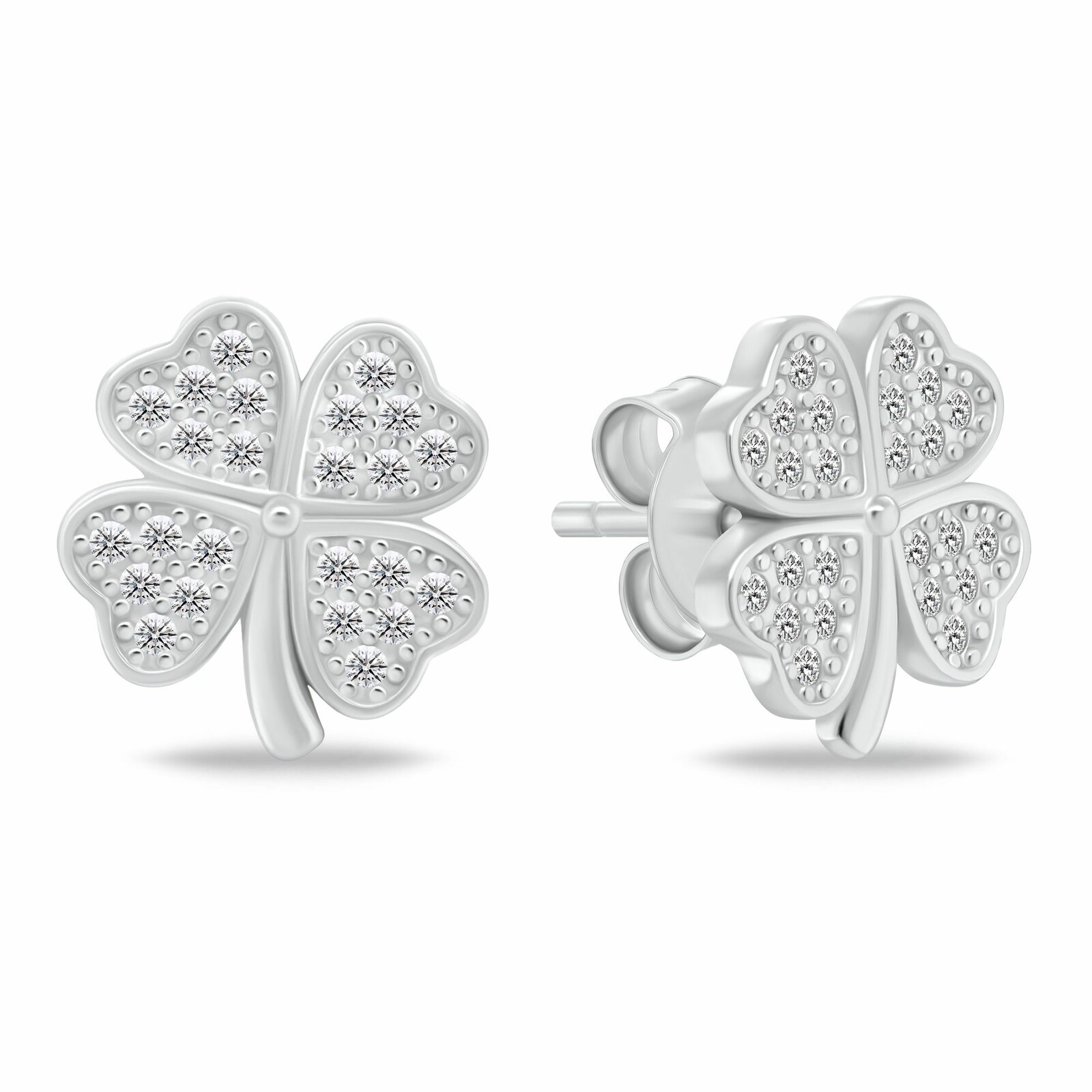 Brilio Silver Stříbrné náušnice Čtyřlístek se zirkony EA1194W