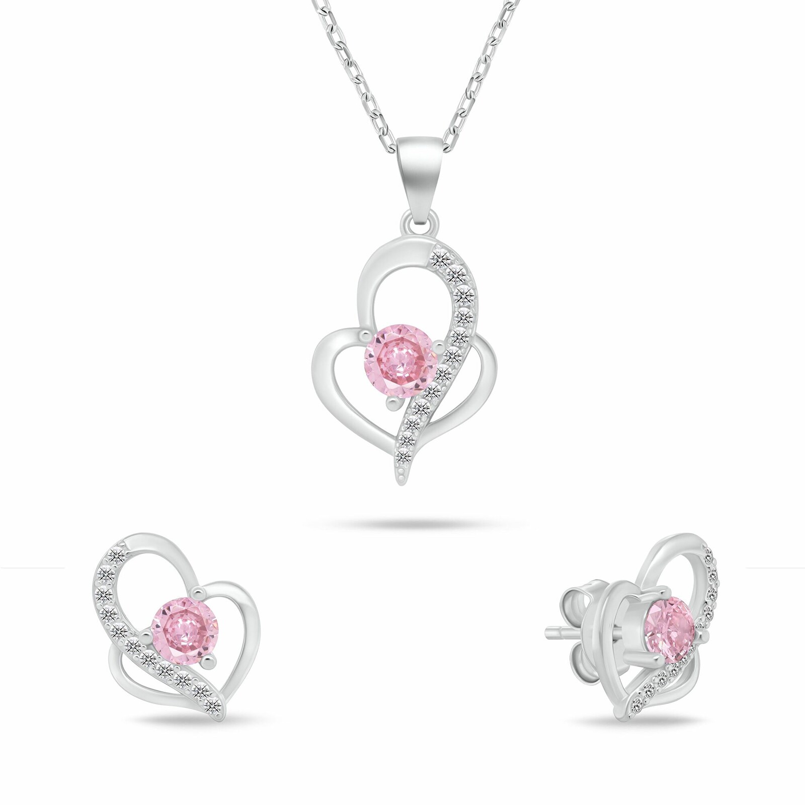 Brilio Silver Originální set stříbrných šperků Srdíčka s růžovými zirkony SET294WP (náhrdelník, náušnice)