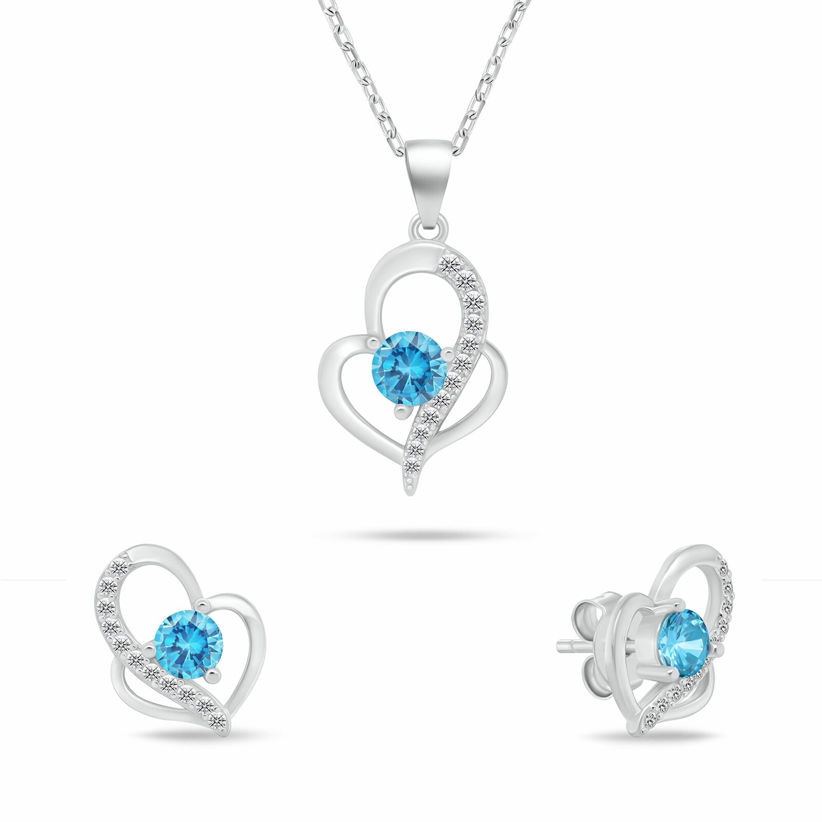 Brilio Silver Originální set stříbrných šperků Srdíčka se světle modrými zirkony SET294WAQ (náhrdelník, náušnice)