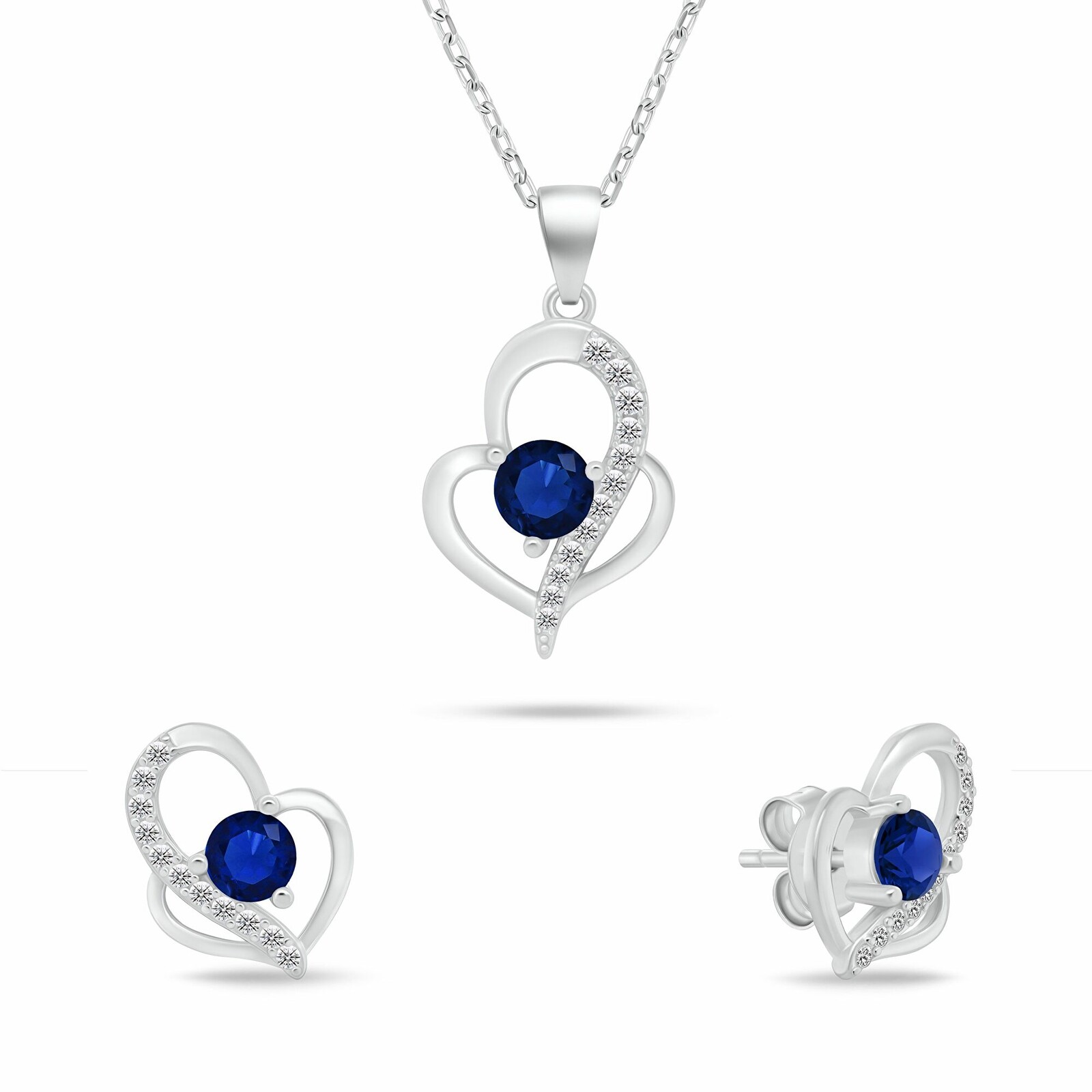 Brilio Silver Originální set stříbrných šperků Srdíčka s modrými zirkony SET294WB (náhrdelník, náušnice)