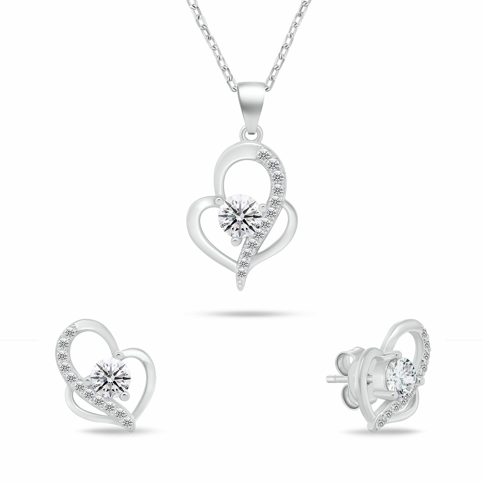 Brilio Silver Originální set stříbrných šperků Srdíčka s čirými zirkony SET294W (náhrdelník, náušnice)