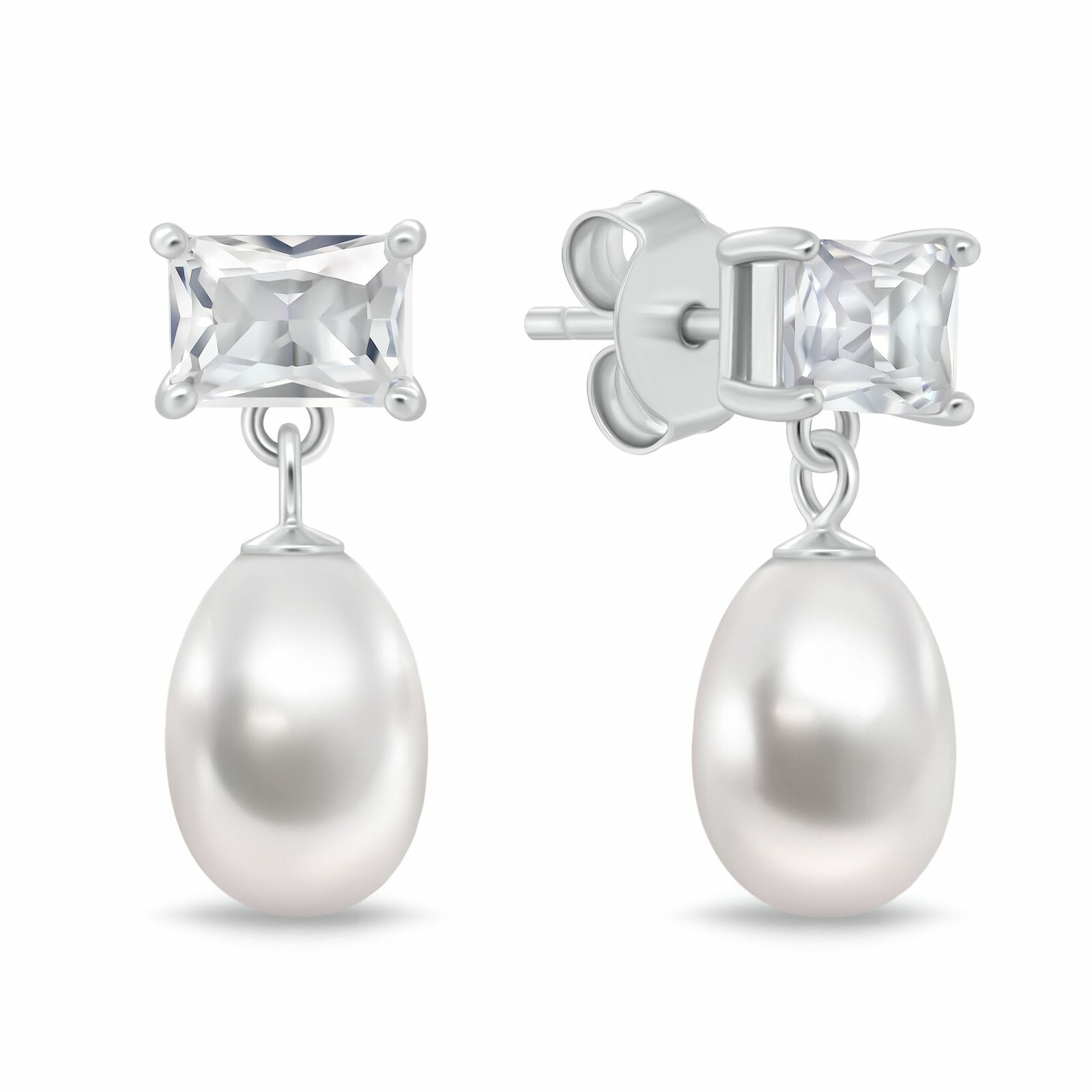Brilio Silver Moderní stříbrné náušnice se zirkonem a pravou perlou EA1200W