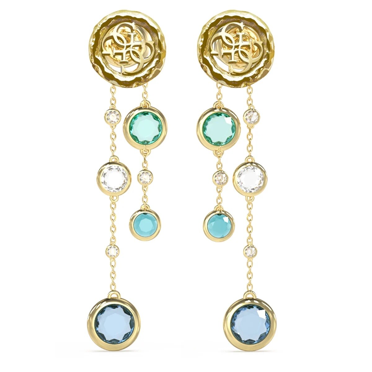 Guess Dlouhé pozlacené náušnice s krystaly Petra JUBE05091JWYGAQT/U