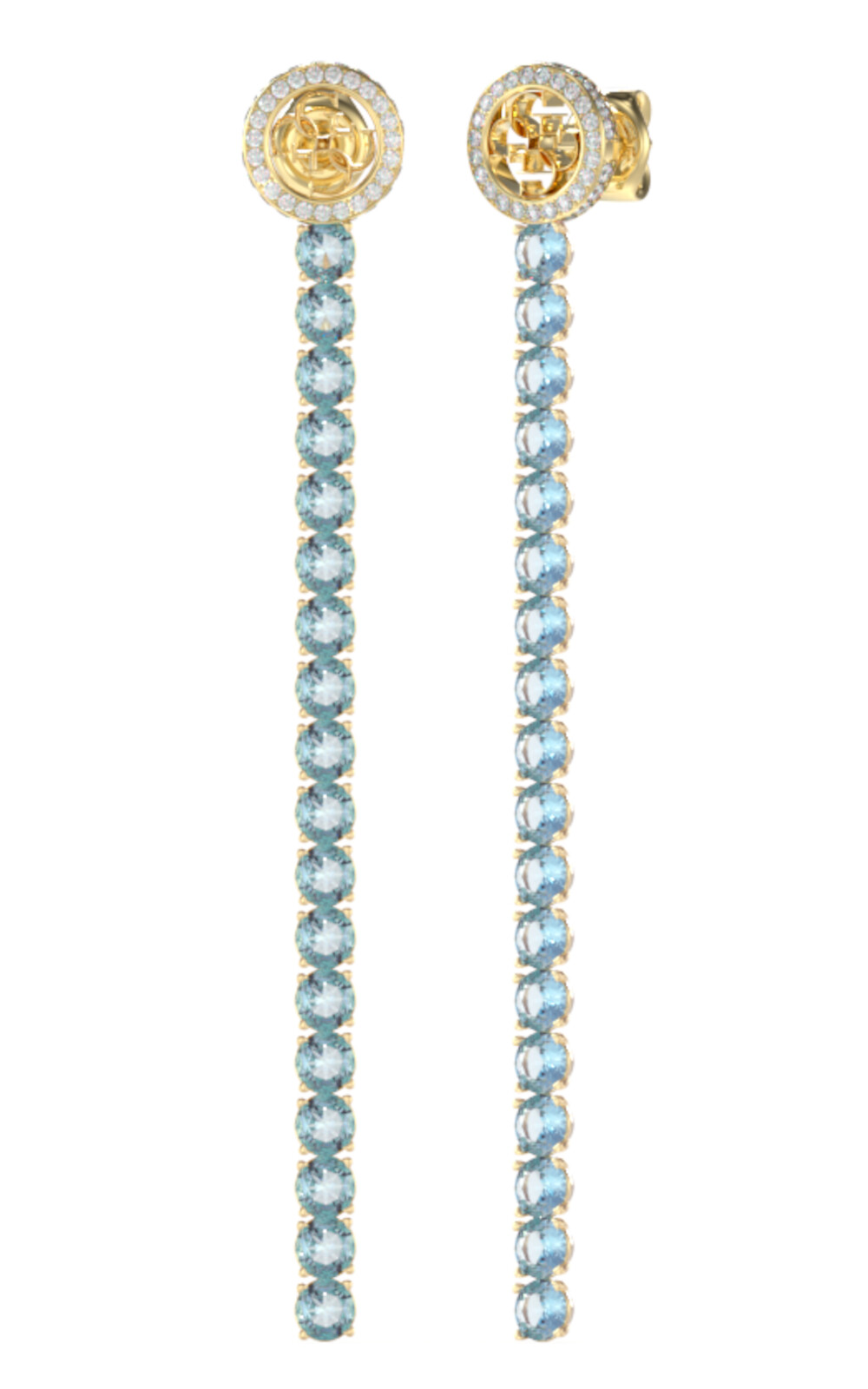 Guess Výrazné pozlacené náušnice s modrými krystaly Paradise JUBE05144JWYGLST/U