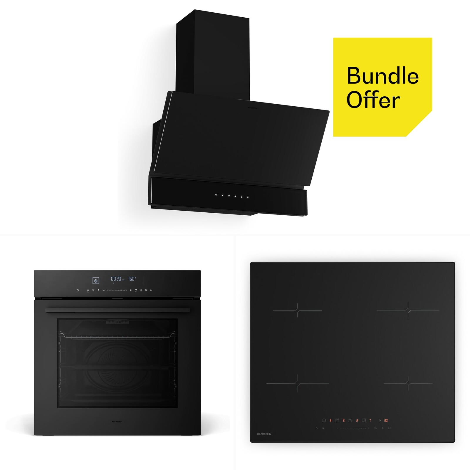 Klarstein Velaire vestavná trouba + Velaire indukční varná deska + Velaire digestoř | 60 cm