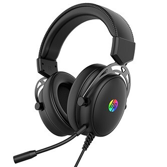 HP DHE-8005N, sluchátka s mikrofonem, drátová, černá, 2.0, podsvícená, 3.5 mm jack + USB