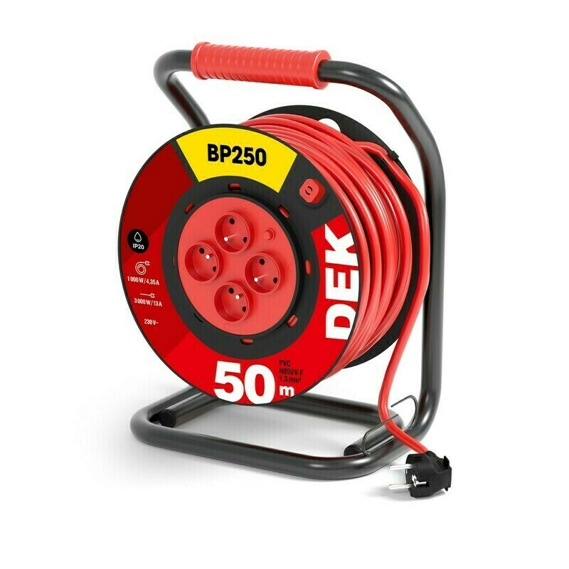 Kabel prodlužovací PVC na bubnu s pevným středem DEK BP250 50 m 1,5 mm2 IP 20