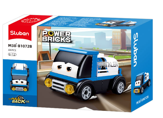 Stavebnice Sluban Power Bricks Natahovací auto s očima modrá cisterna M38-B1072B