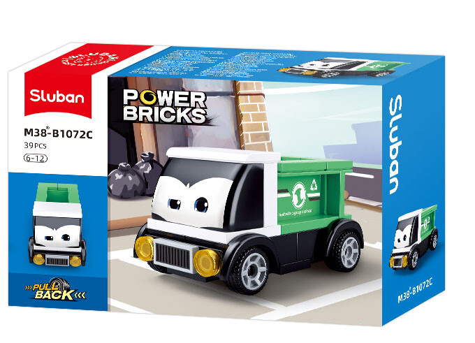 Stavebnice Sluban Power Bricks Natahovací auto s očima zelený náklaďák M38-B1072C