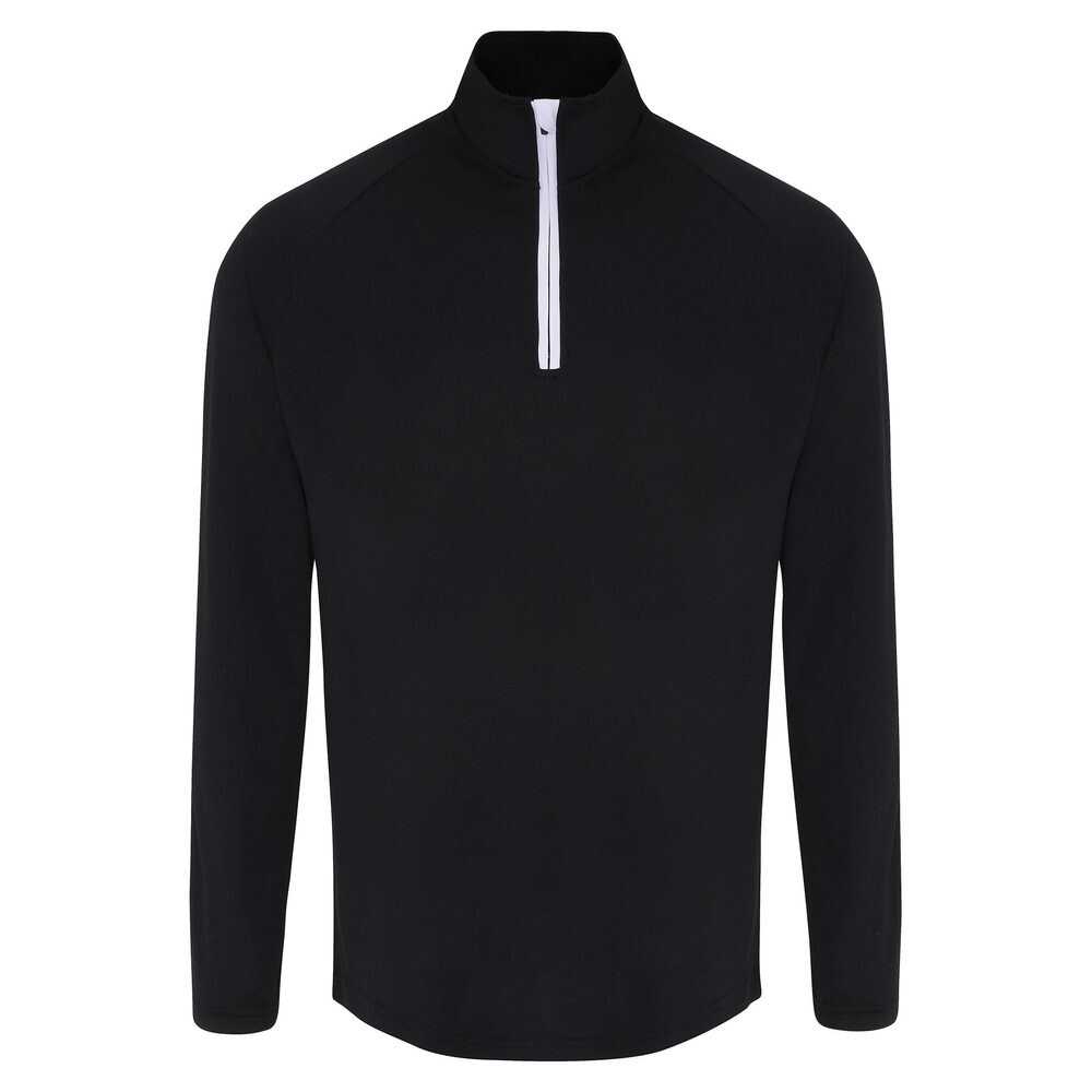 TriDri® Pánské tričko s dlouhým rukávem a 1/4 zipem - Černá / bílá | 2XL