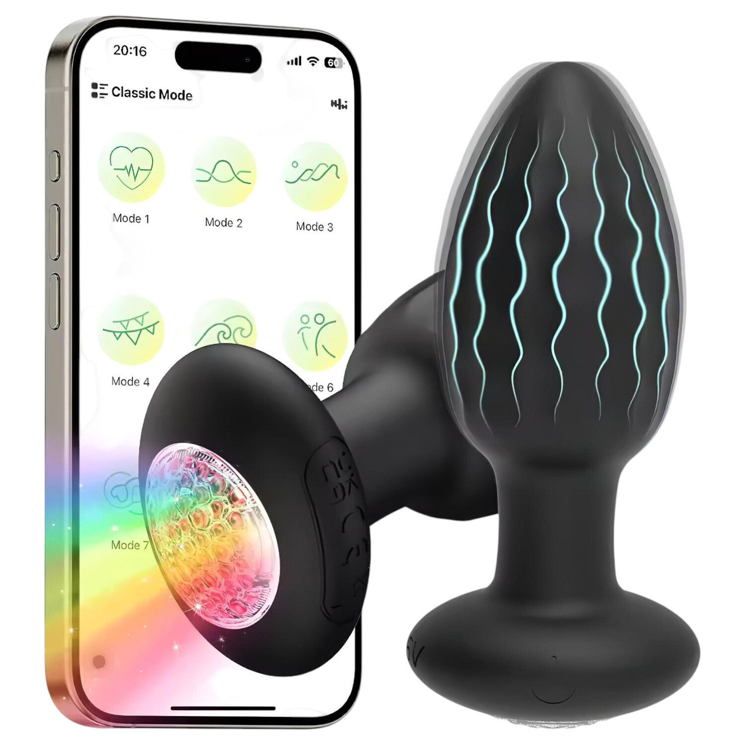 Chytrý, svítící anální kolík (černý)