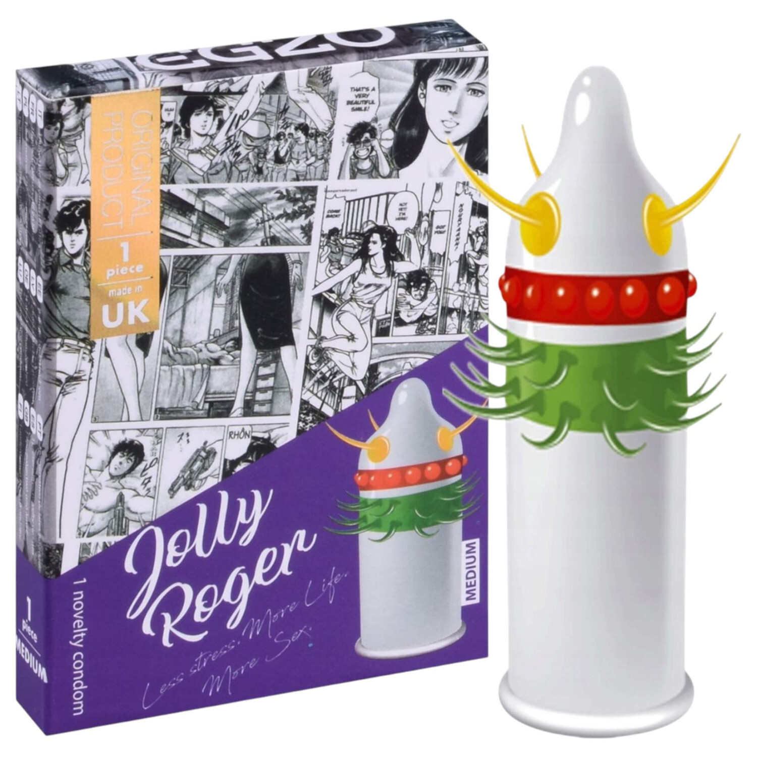 Egzo Jolly Roger - ostnatý, tečkovaný kondom (1 ks)