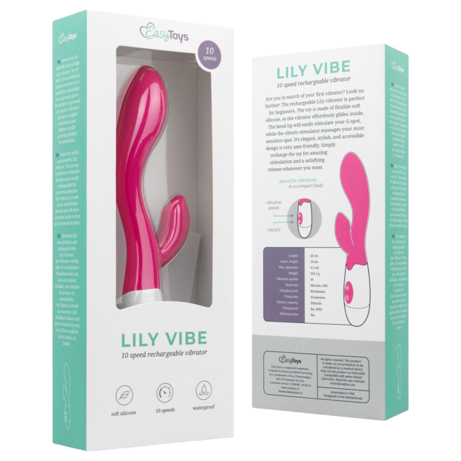 Easytoys Lily 2.0 - akumulátorový vibrátor s raménkem na klitoris (růžový)
