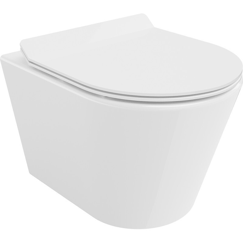 MEXEN/S Rico Závěsná WC mísa Rimless Tornado včetně sedátka s slow slim, duroplast, bílá lesk 30720100T