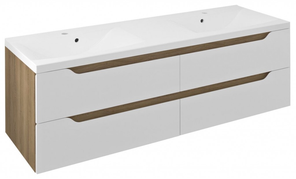 SAPHO WAVE dvojumyvadlová skříňka 149,7x50x47,8cm, bílá/dub cuneo WA150-3025