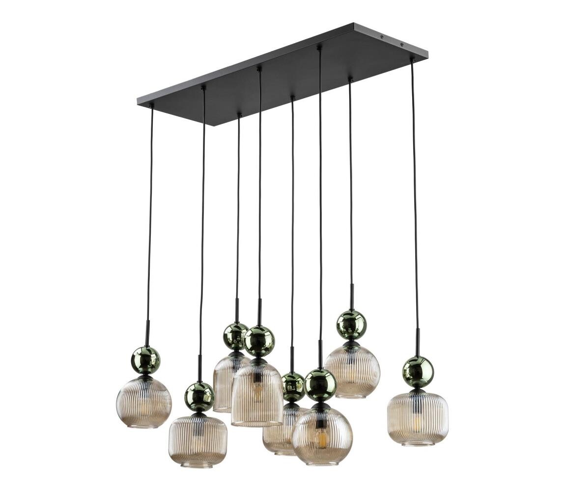 Lustr na lanku SOPHIA 8xE14/10W/230V černá/zelená/kouřová béžová