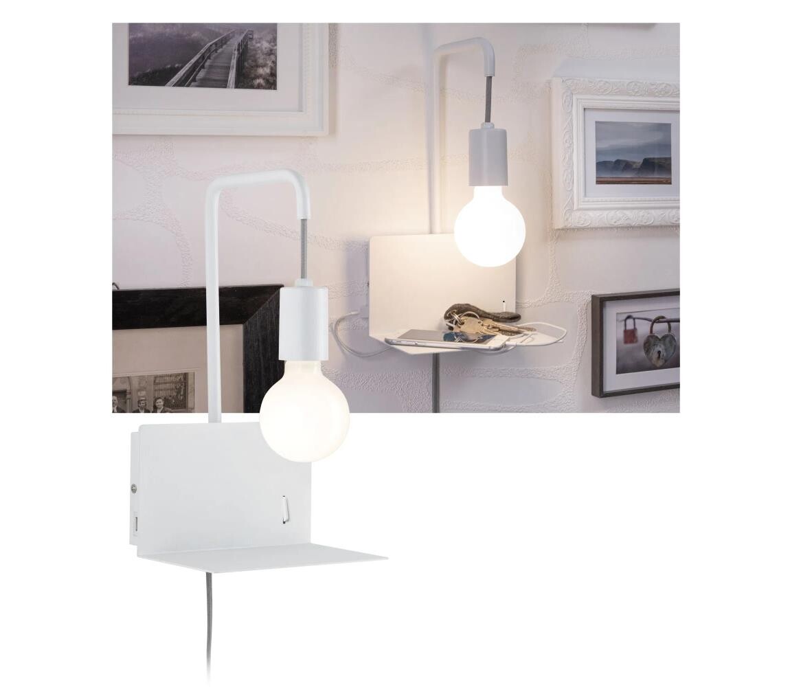 Paulmann Paulmann 79812 - 1xE27/40W Nástěnné svítidlo s poličkou a USB CALVANI 230V bílá