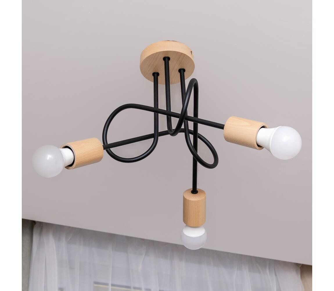 Přisazený lustr OXFORD 3xE27/15W/230V borovice/černá