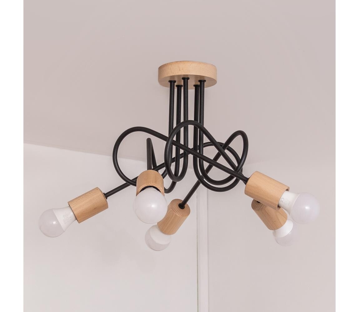 Přisazený lustr OXFORD 5xE27/15W/230V borovice/černá