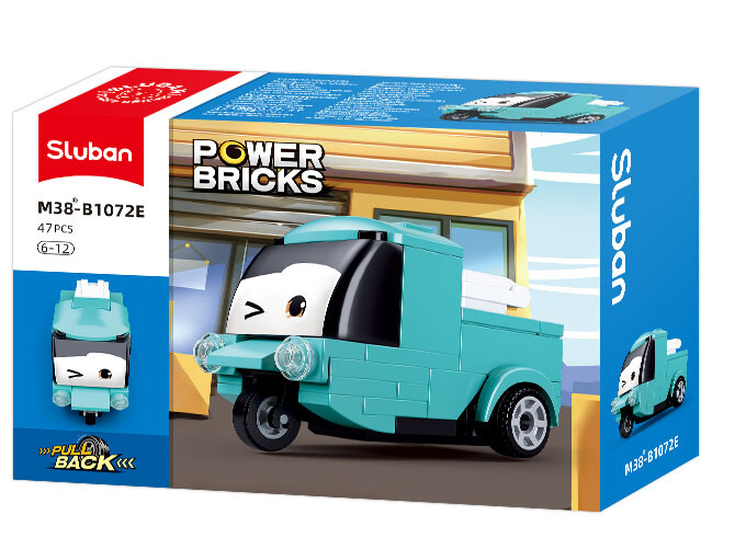 Stavebnice Sluban Power Bricks Natahovací auto s očima tyrkysový náklaď M38-B1072E