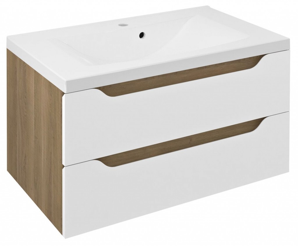 SAPHO WAVE umyvadlová skříňka 79,7x45x47,8cm, bílá/dub cuneo WA080-3025