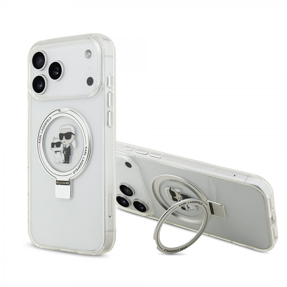 Zadní kryt Karl Lagerfeld Ringstand Karl and Choupette MagSafe pro iPhone 17 Pro Max White