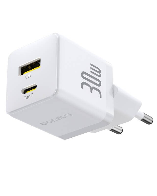 Adaptér s funkcí rychlonabíjení Baseus Palm Fast USB-A + USB-C 30W bílý