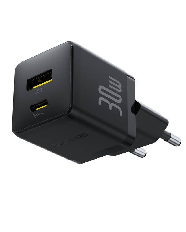 Adaptér s funkcí rychlonabíjení Baseus Palm Fast USB-A + USB-C 30W černý