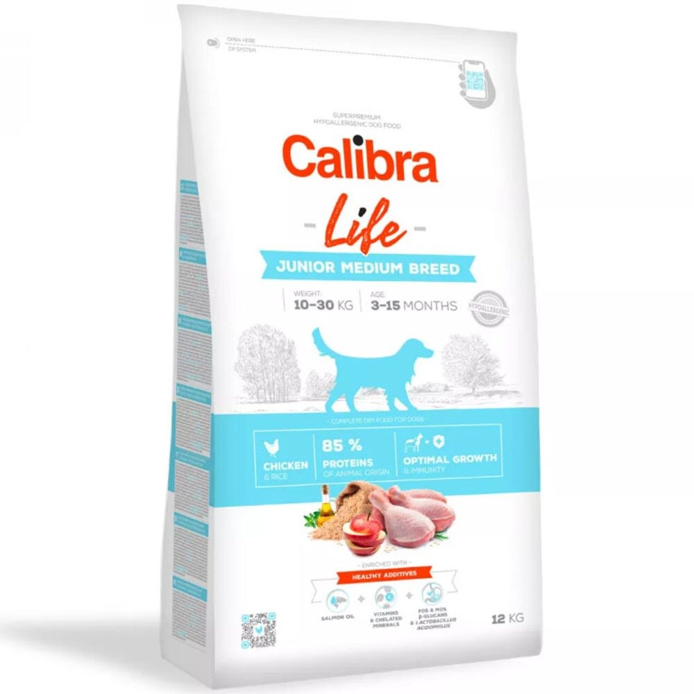 Calibra Dog Life Junior Medium Breed Chicken 12 kg - expirace do 19.11.2025 | Granule pro psy