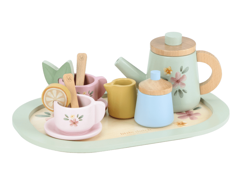Little Dutch Čajový set dřevěný s květinovým potiskem