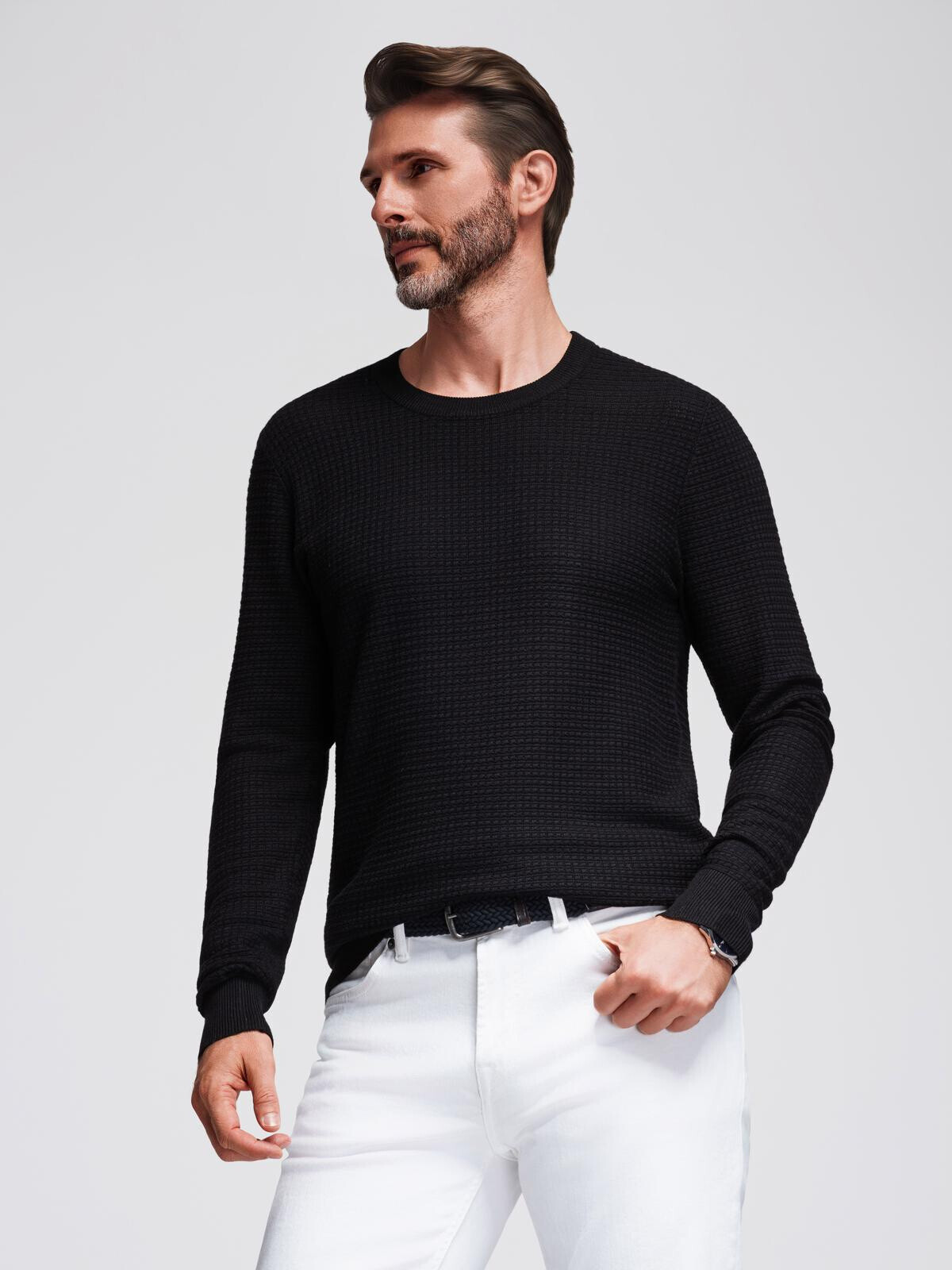 Ombre Structured men's sweater with round neckline - black