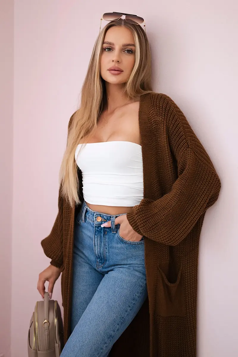 Kesi Włoski Svetr dlouhý kardigan čokoláda