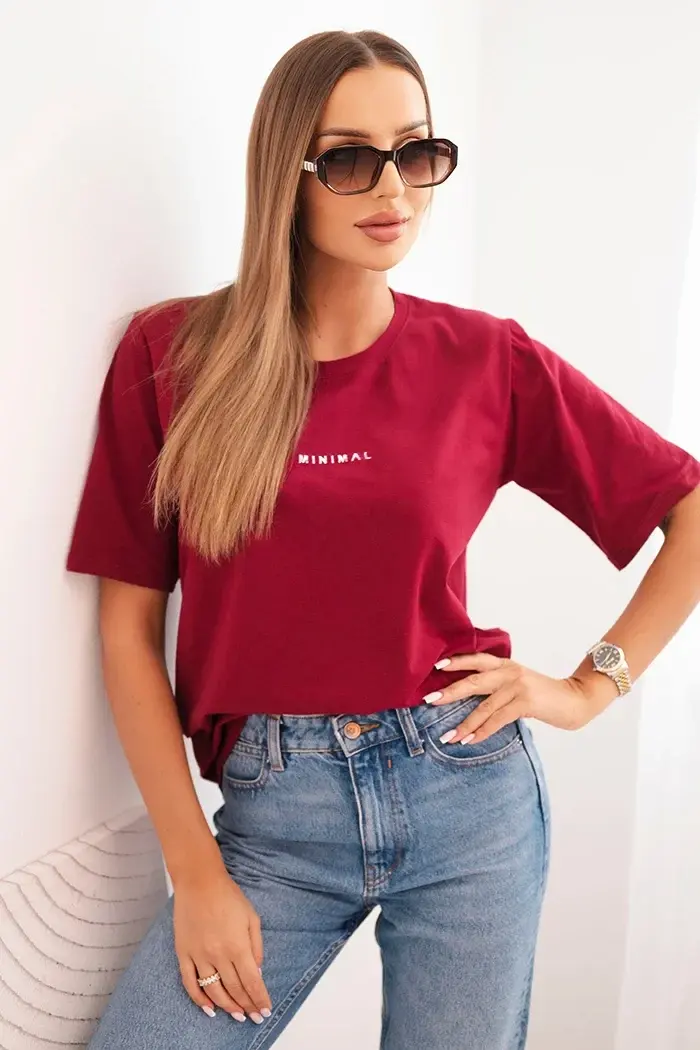 Polski Dámská bavlněná blůza s potiskem Minimal bordová