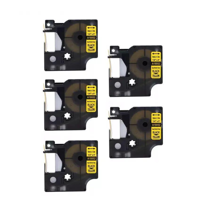 Tonery Náplně Kompatibilní páska s Dymo 18052, S0718270, 6mm x 1,5m , černý tisk / žlutý podklad, RHINO - Trubice 5-PACK
