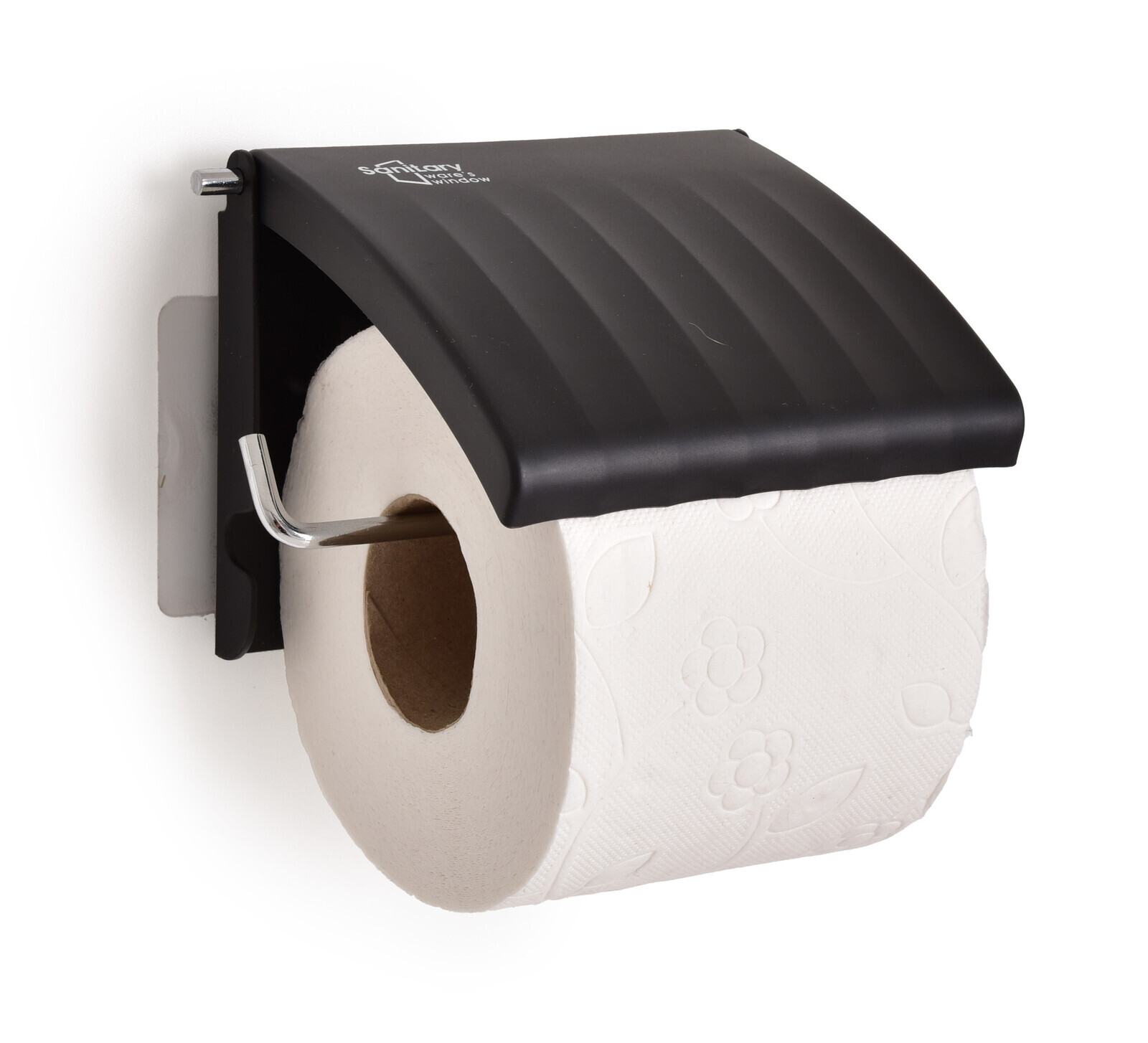 BATH | nástěnný držák na toaletní papír | kov + plast | samolepicí montáž bez vrtání | černý