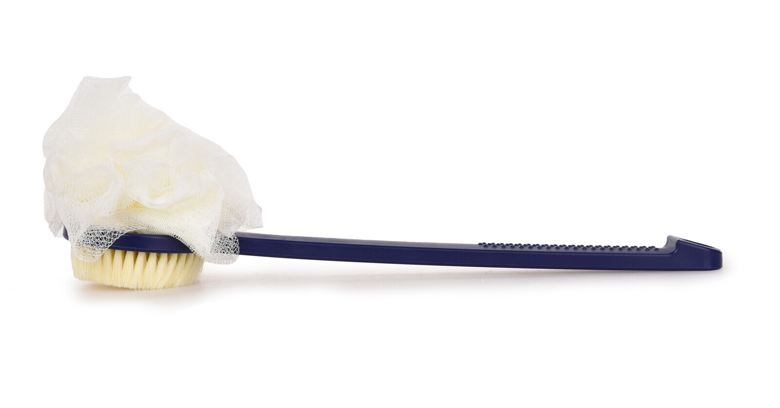 SPA | 2v1 kartáč + puff na mytí zad | oboustranný | dlouhá rukojeť 37 cm | tmavě modrý