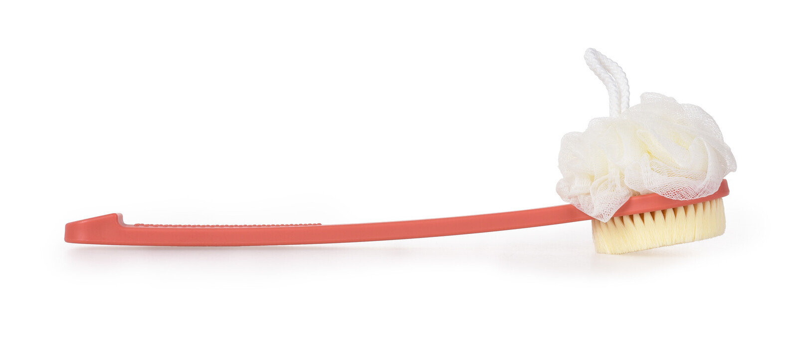 SPA | 2v1 kartáč + puff na mytí zad | oboustranný | dlouhá rukojeť 37 cm | lososový