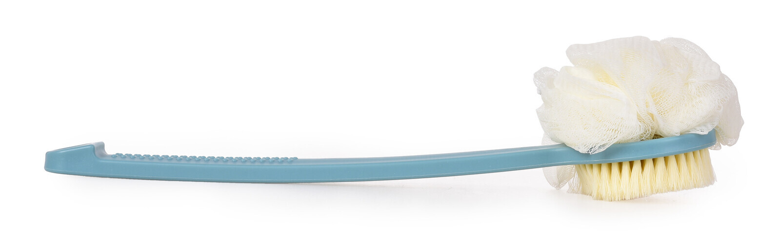 SPA | 2v1 kartáč + puff na mytí zad | oboustranný | dlouhá rukojeť 37 cm | pastelově modrý