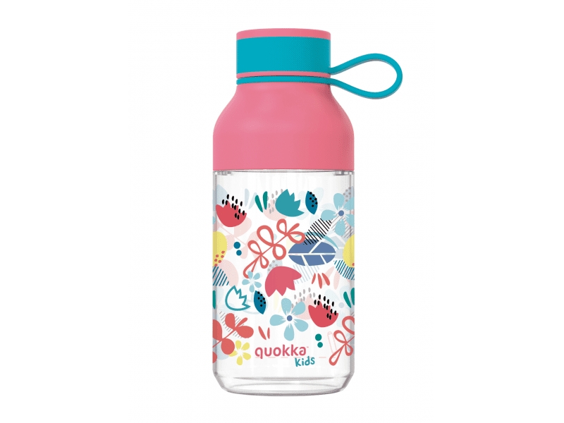 QUOKKA plastová láhev ICE KIDS s poutkem FLOWERS 430 ML