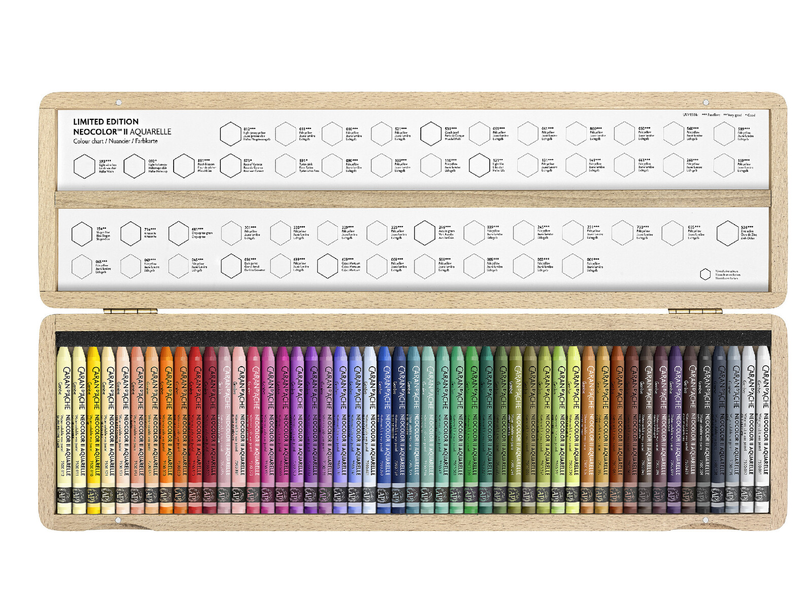 Caran d'Ache Caran d'Ache, 7500.950, Neocolor II, akvarelové pastely, limitovaná edice 50-years, dřevěná kazeta, 50 ks
