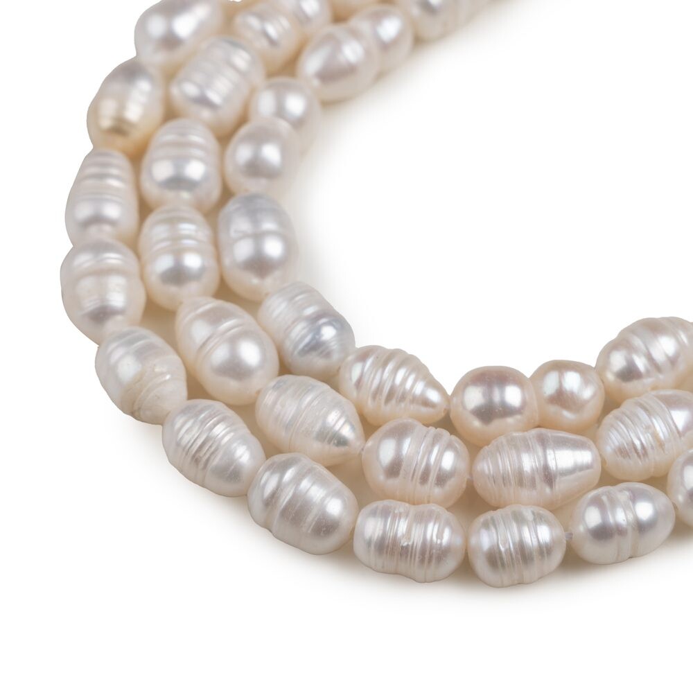 Korálky z pravých říčních perliček ve tvaru rýže 7–8 mm - 18 cm